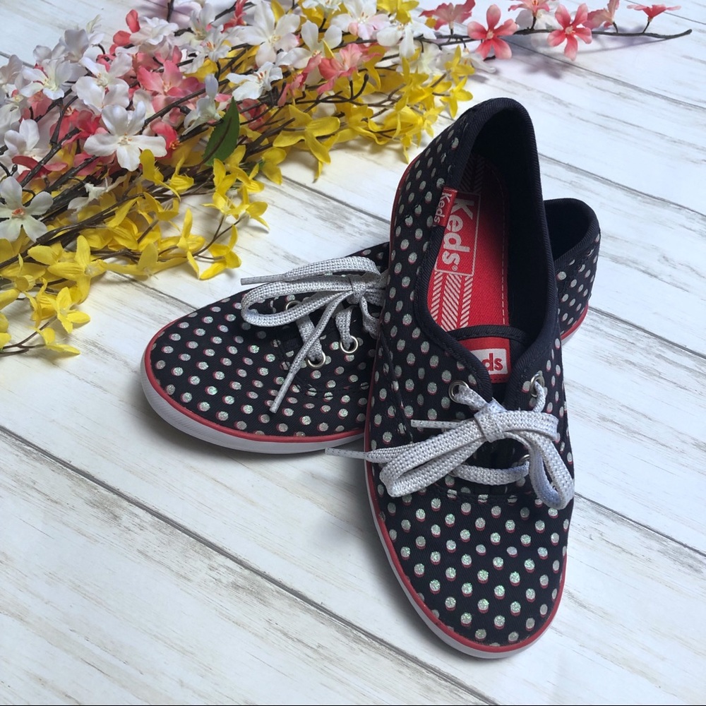 Keds Polka Dot Glitter Lace Up Tennis Shoes Sneakers - Girls Size 3